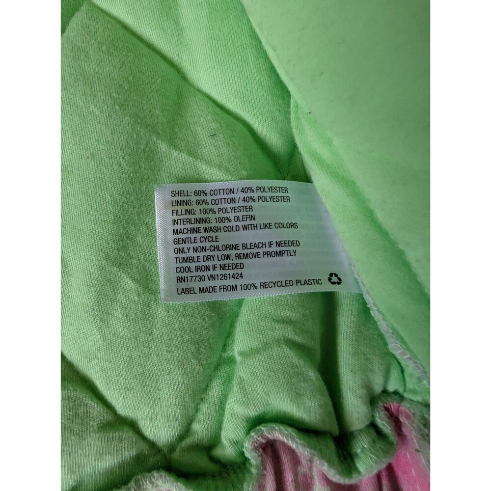 Mint Green Pink Floral Quilted Hooded Puffer Statement Jacket Zip Up Size L - Picture 7 of 11